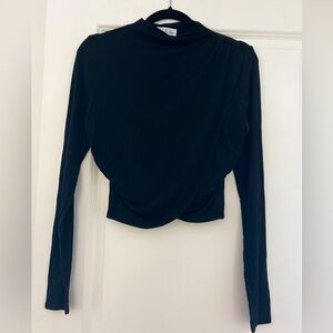 Size medium casual black long sleeve top with high neck and cropped waist